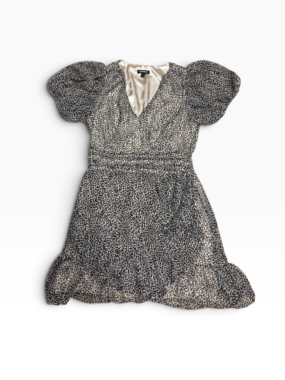Express Women’s Leopard Print Puff Sleeve Dress – Size Medium